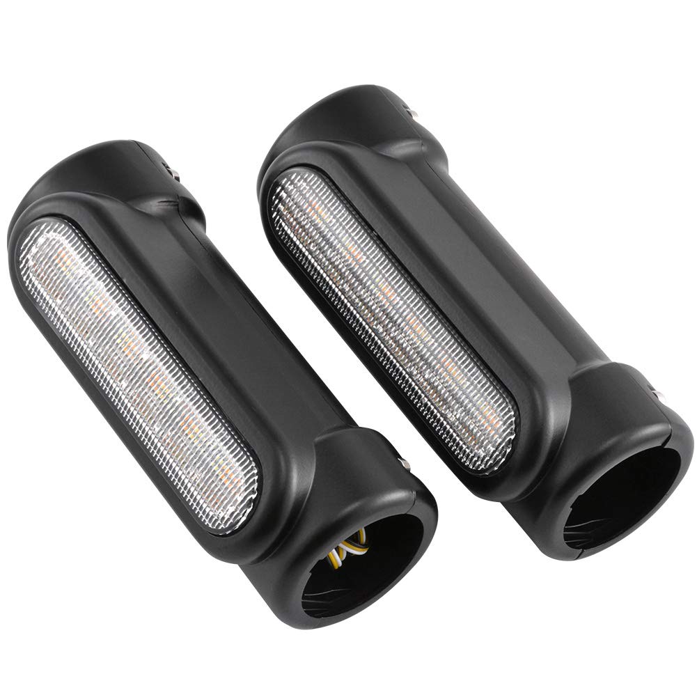2Pcs Luci Della Barra Della Strada per Motocicletta Luci Della Guida del Motociclo Luci bianche e Indicatori di Direzione Ambra per Harley Davidson Crash Bar da 1-1/4 pollici - Nero