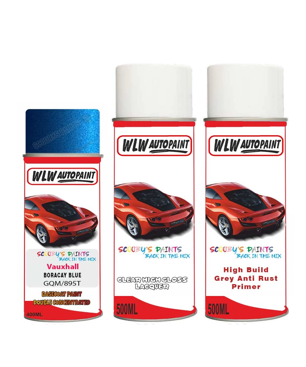 SCOOBYS PAINTS BACK IN THE MIX Aerosol Spray Paint For Vauxhall Mokka Boracay Blue 2013-2018 Primer Undercoat With Lacquer