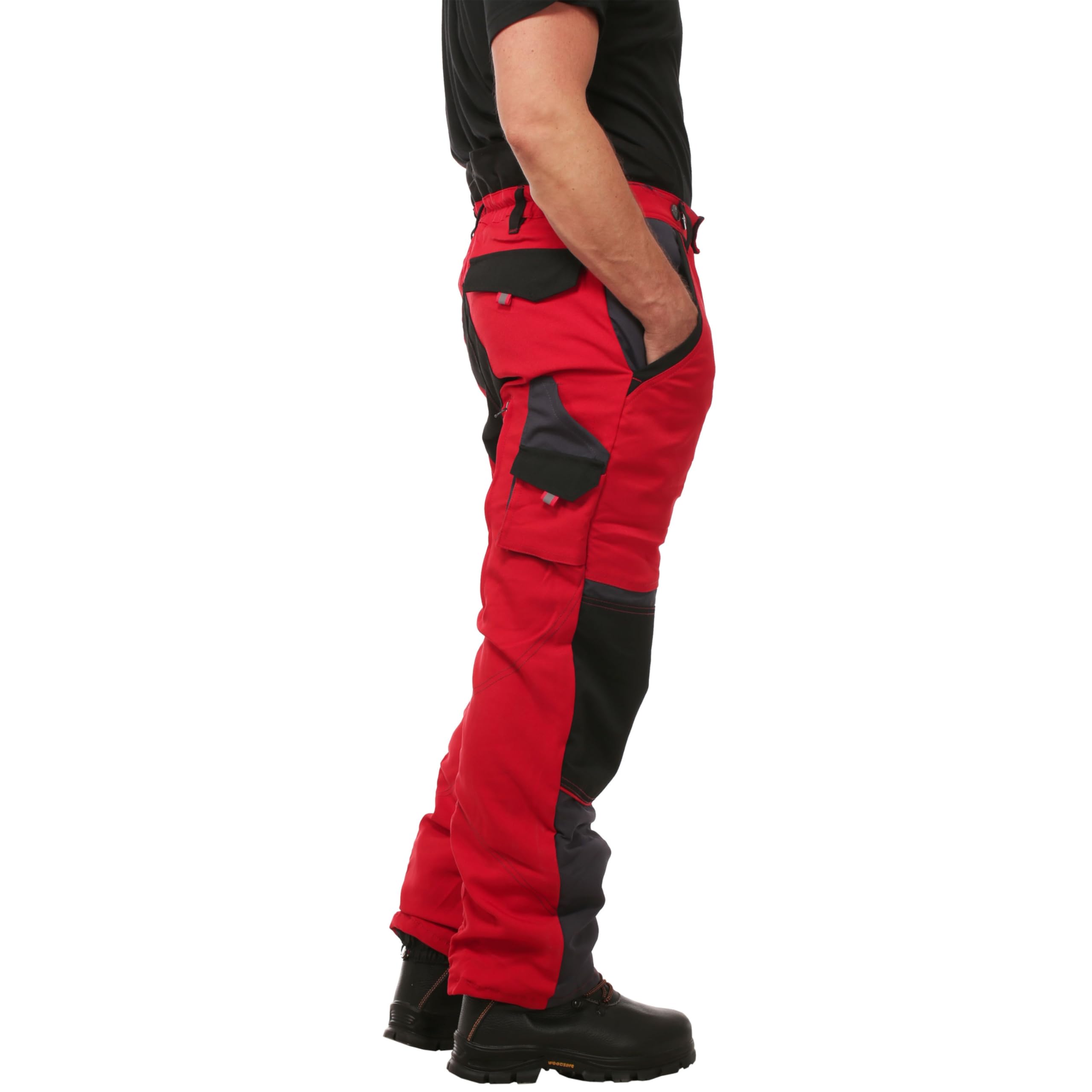 Schnittschutzhose Klasse 2, Forsthose, kwf-geprüft, Bundhose rot/grau, Herren - Waldarbeiterhose mit Schnittschutz Form A, leichtes Gewicht