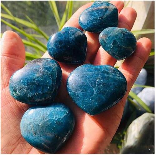 Miniatura 8 de Piedra de palma tallada en apatita azul natural, piedras de preocupación pulidas en forma de corazón en forma de amor, cristal curativo, piedras