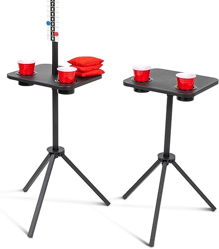 GoSports Juego de 2 tablas de puntuación de Cornhole para todo tipo de clima, juego de 2 mesas de metal con soportes para bebidas, marcador