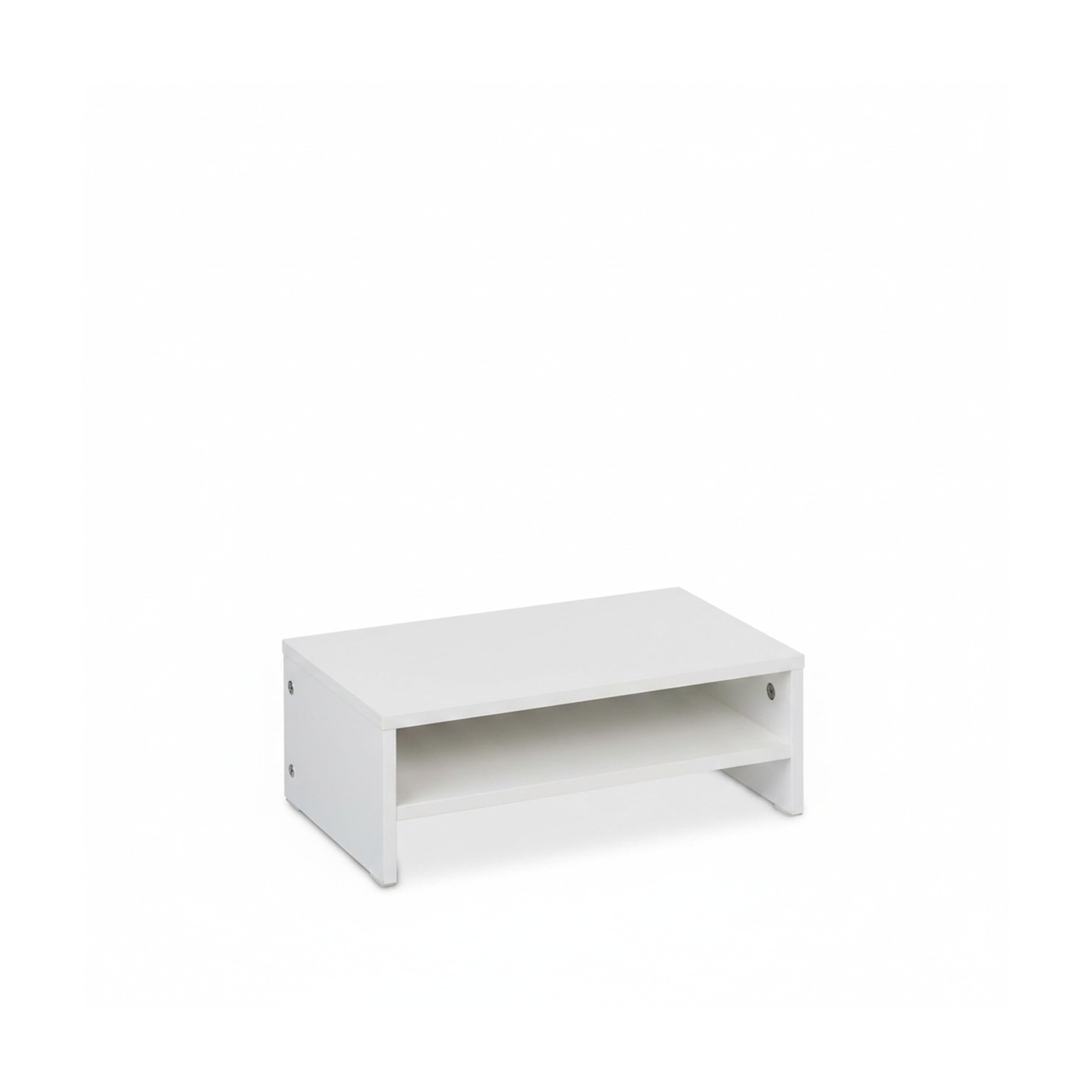 Relaxdays Supporto per Monitor, Rialzo Stand PC con Ripiano Portaoggett, 14x40x23,5 cm, Alzaschermo da Scrivania, Bianco