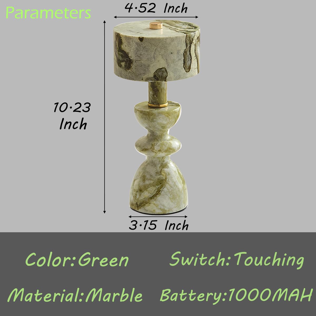 Generico Lampade touch in marmo verde giada Lampada da comodino moderna dimmerabile in stile art deco nordico for comodino, ufficio e soggiorno(Green Jade)