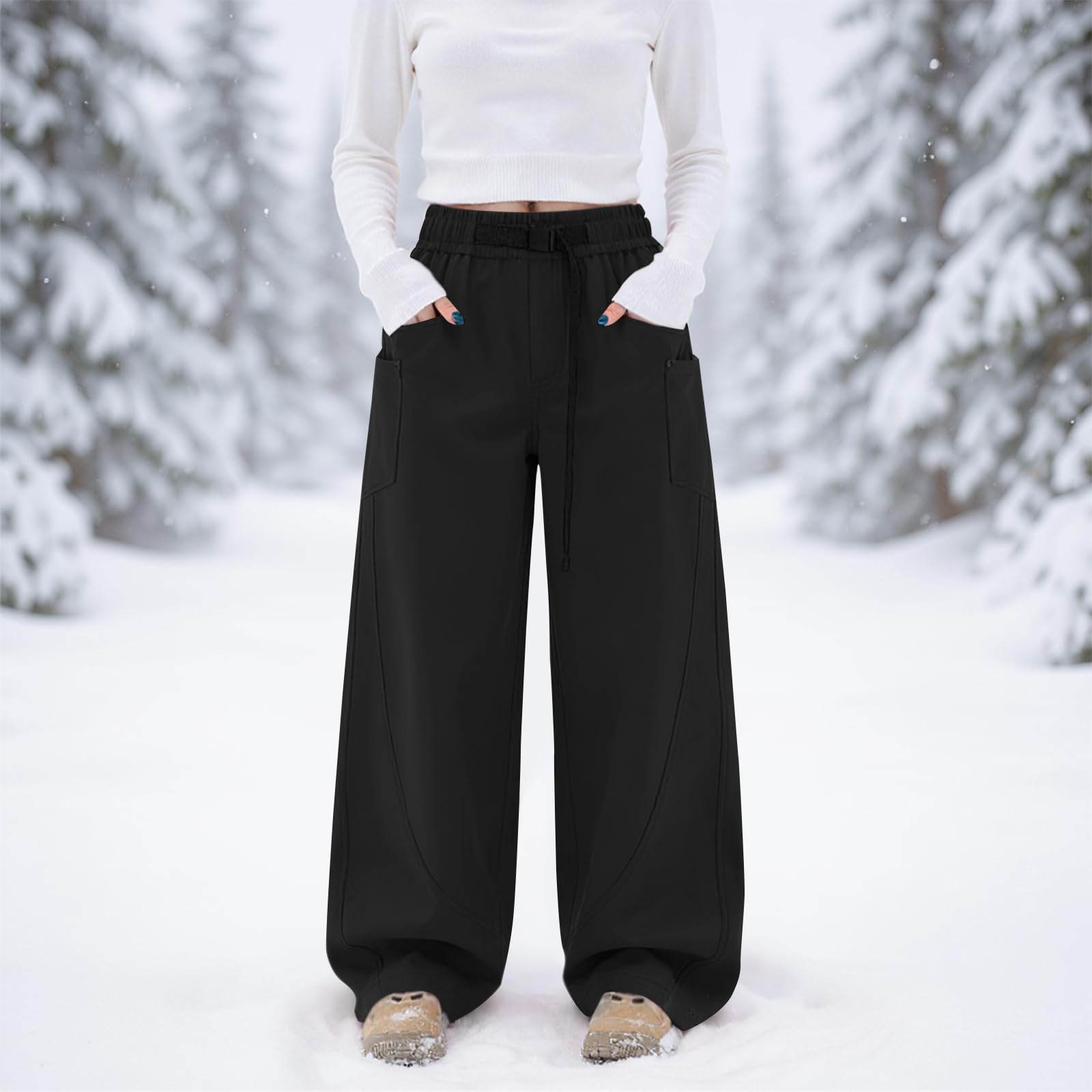 Skihose Damen Wasserdicht Baggy Schneehose Damen Winter Thermo Snowboardhose Ohne Träger Warm Ski Hosen Für Frauen Weit Softshell Skihosen Mit Gummibund High Waist Oversize Softshellhose