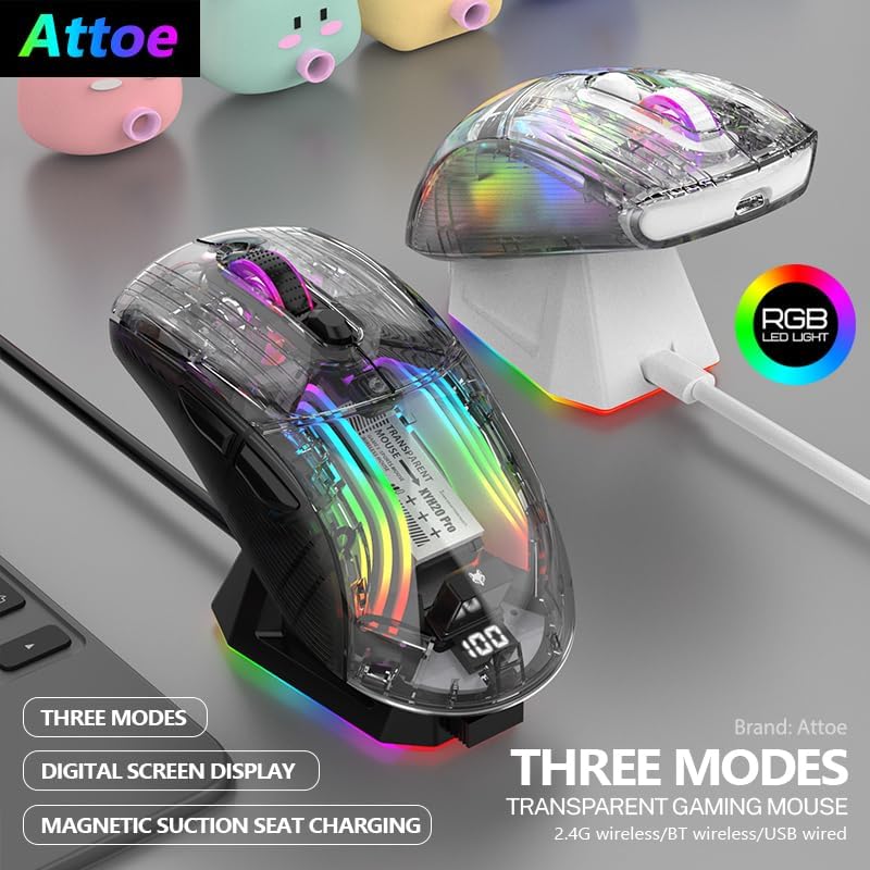 Attoe Wireless Gaming Mouse showing three connection modes