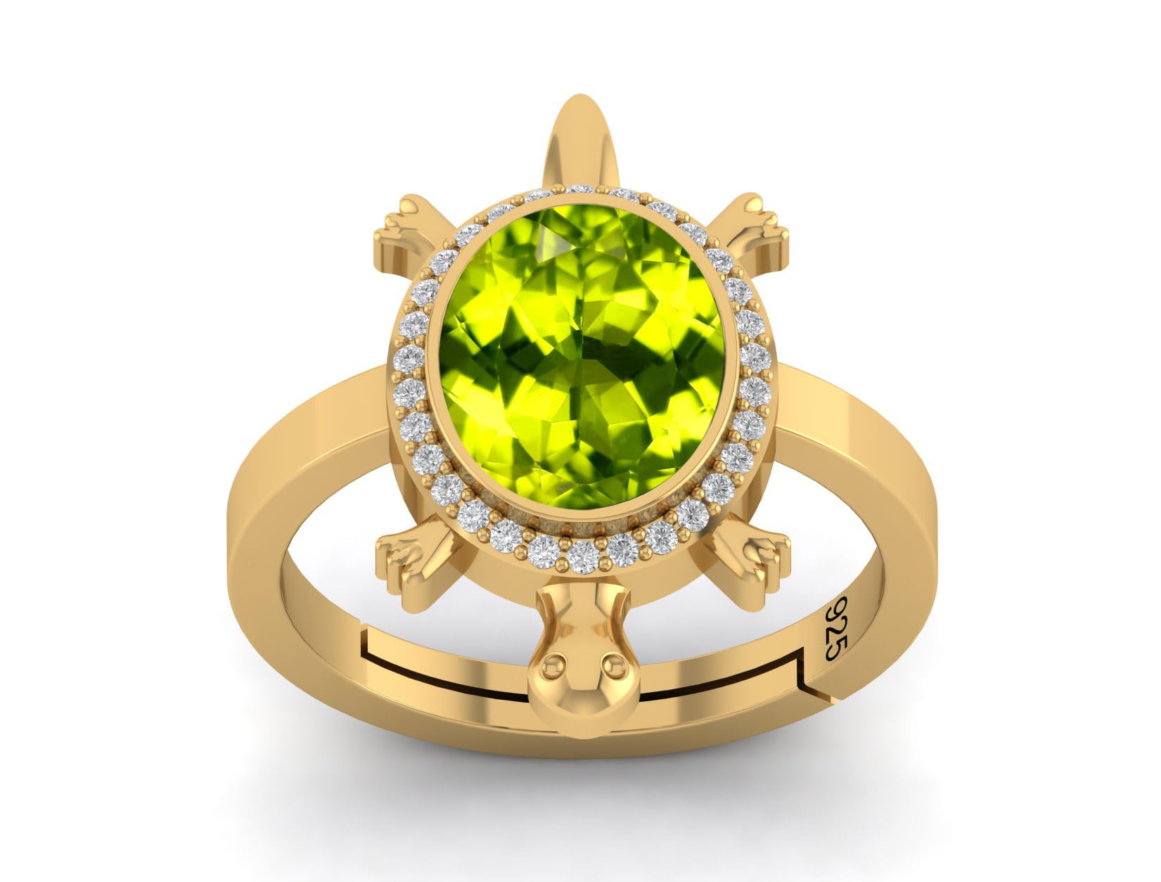 8X10 mm Oval Shape Certified Natural Gemstone Tortoise Turtle Best Of Luck Gold Plated Adjustable Ring for Men Or Women's