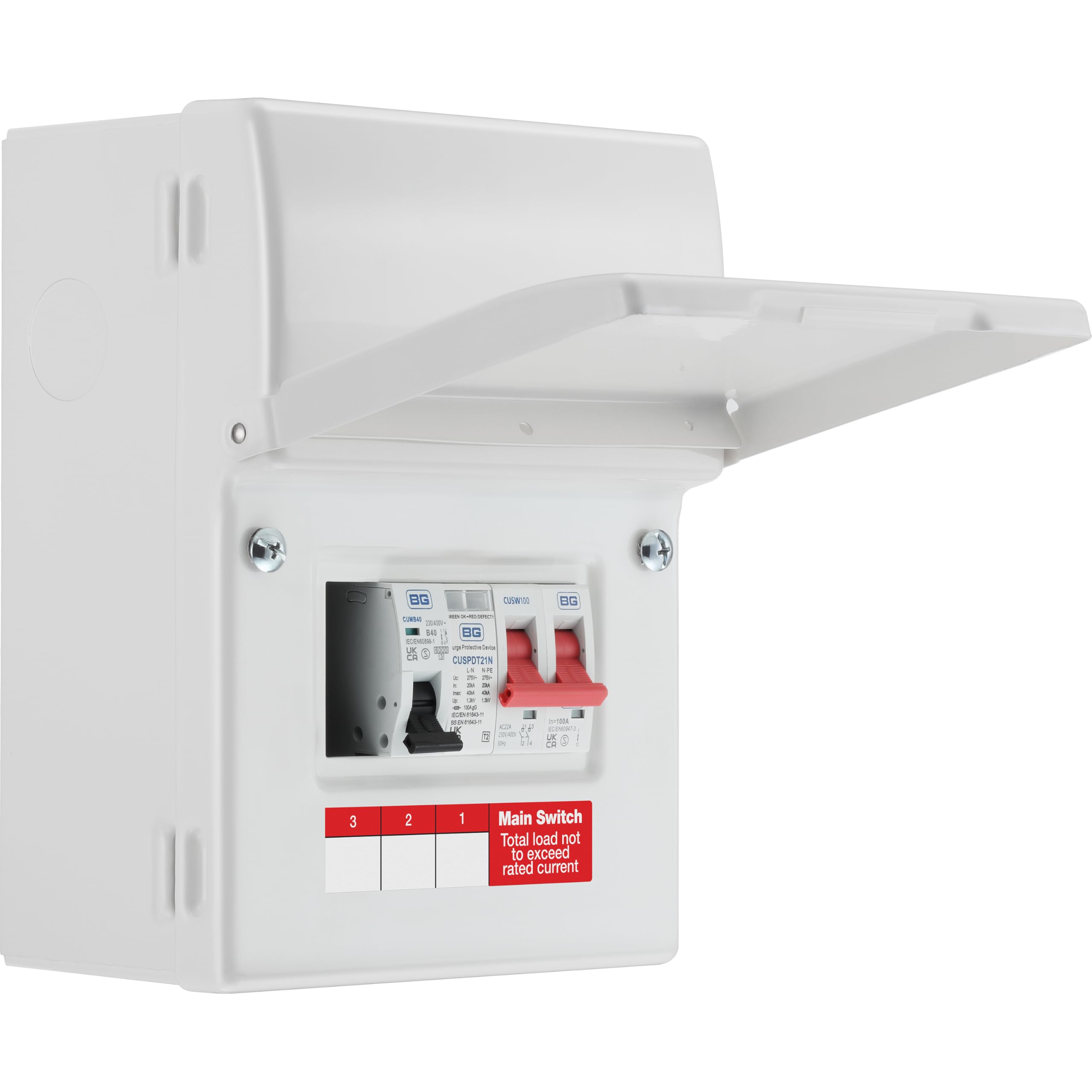British General Bg Fortress Ip20White5 Module Populated Ev Kit 100A Main Switch40A McbType 2 Spd from B&Q