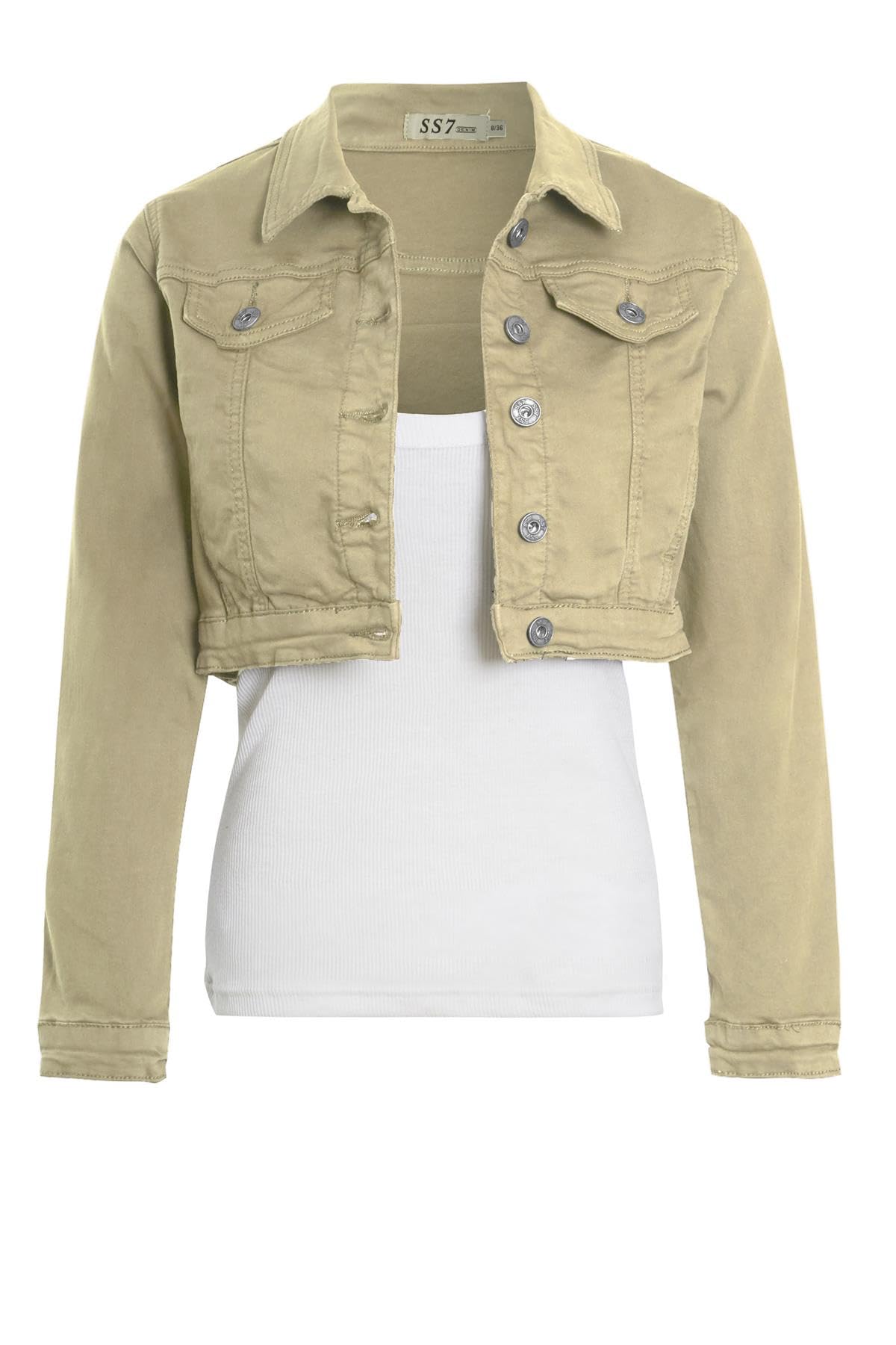 SS7 Womens Crop Stretch Fitted Denim Jacket