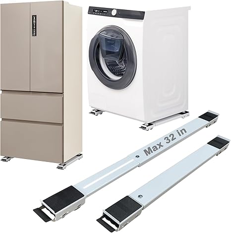 Appliance Rollers Heavy Duty,Max 32in,Second Generation Extendable Appliance Rollers Mobile Washing Machine Base Easily Move Washing Machines, Dryers, Refrigerators, Furniture (White)