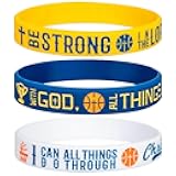 Sainstone Power of Faith Basketball Bible Verse Silicone Bracelets with Inspirational Scriptures Matthew 19:26, Philippians 4:13, Ephesians 6:10, Motivational Gifts for Sports Warriors