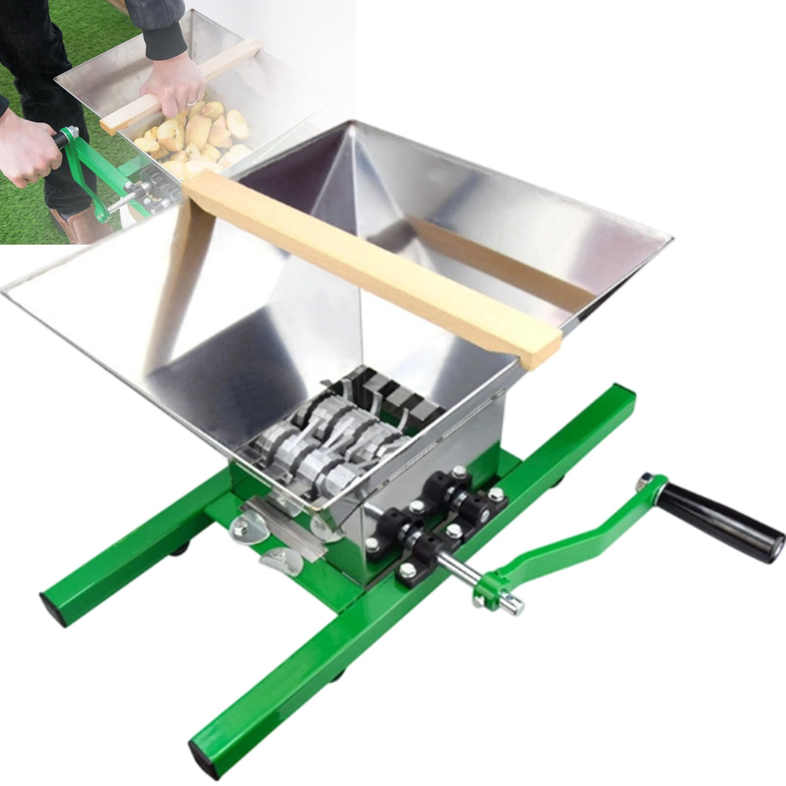 XygZythror Stainless Steel Fruit Scratter Pulper For Wine Cider Grape Pressing, Apples Crusher, Portable Fruit Pulper, 7l Manual Juicer Grinder With Handle Green