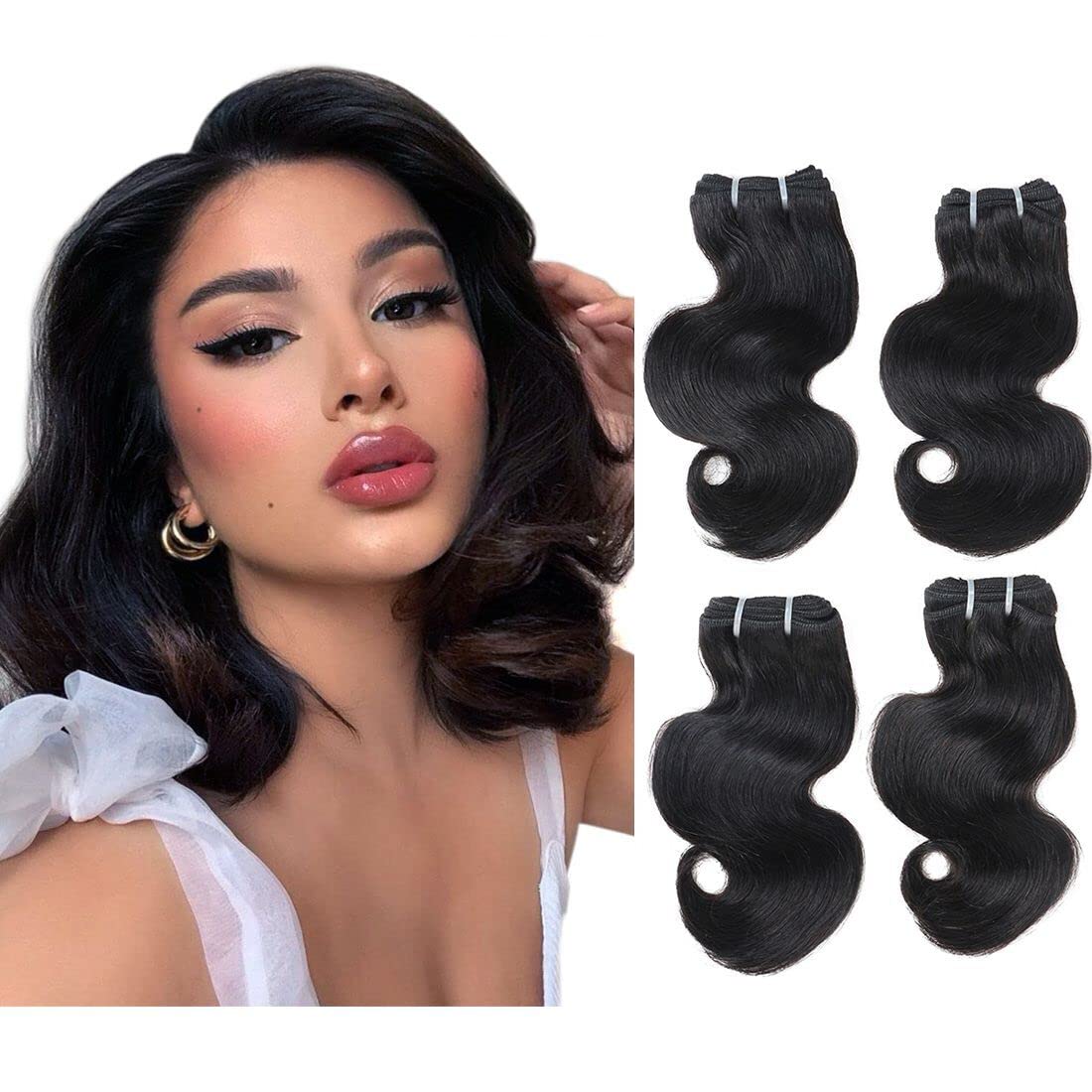 8" Human Hair Bundles Ombre Two Tone Brazilian Virgin Hair Extensions Body Wave 50g Bundles (8/8/8/8 Inch, 1B)