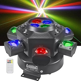 Moving Head DJ Lights, Olaalite 150W LED Stage Light 4-in-1 RGBW with 6 Arms Beam, Bee-Eyes Effect, Red Green Starry, White & Amber Strobe, Perfect DJ Stage Lighting for Party Disco Club Wedding Bar