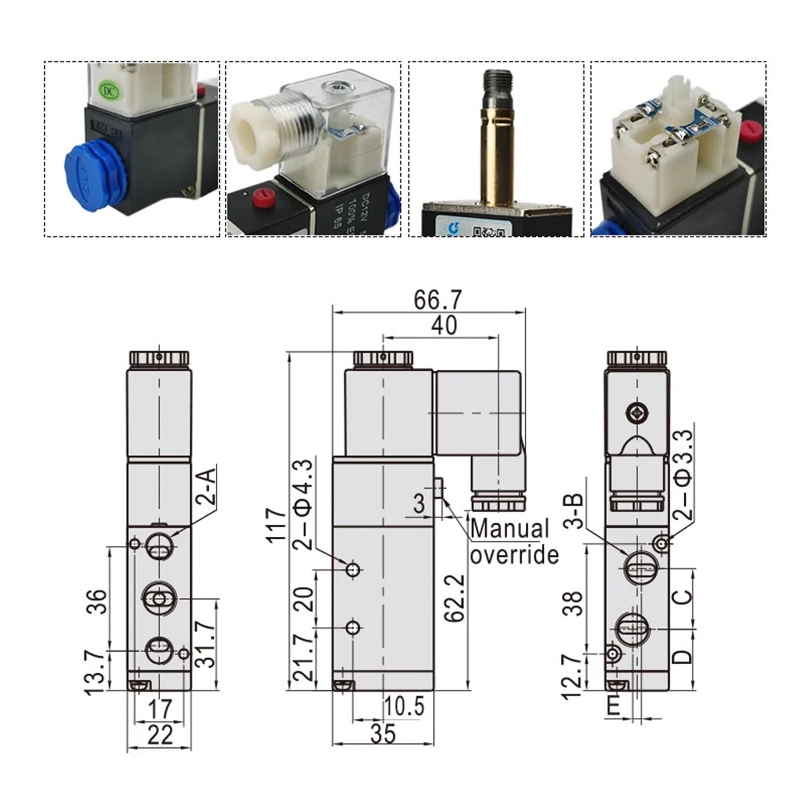 1 válvula de cilindro neumático 4V210-08, electroválvulas eléctricas de 5 vías, control de 2 posiciones, aire y gas, magnético, 12 V, 24 V, 220 V (con accesorios de 4 mm, AC110V)