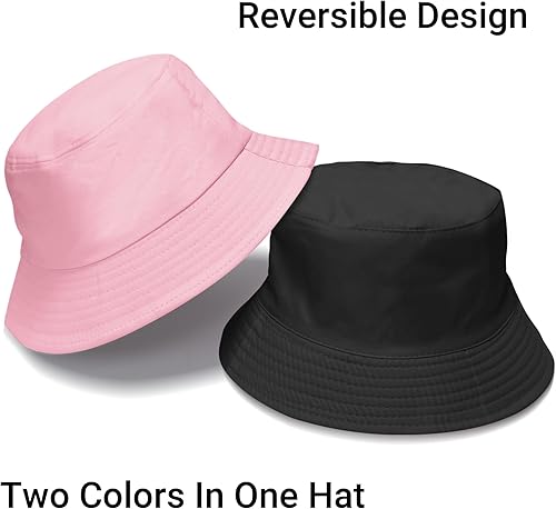 Miniatura 26 de PFFY Bucket Hat for Women Men Cotton Summer Sun Beach Fishing Cap Negro/Rojo (reversible)