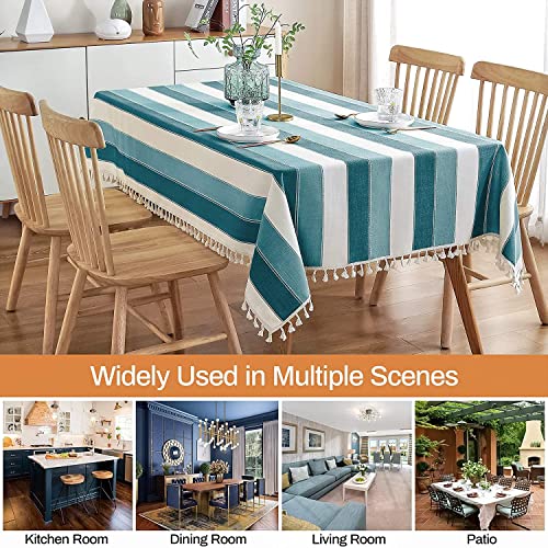 Image of Urban Space Sicilia Table Linen Collection - Premium Water & Stain Resistant Dining Table Cover for 6 Seater, Anti Skid Table Cloth for Center Table, 1 Piece (Vertical Green, 6 Seater 52 inch x 92 inch)