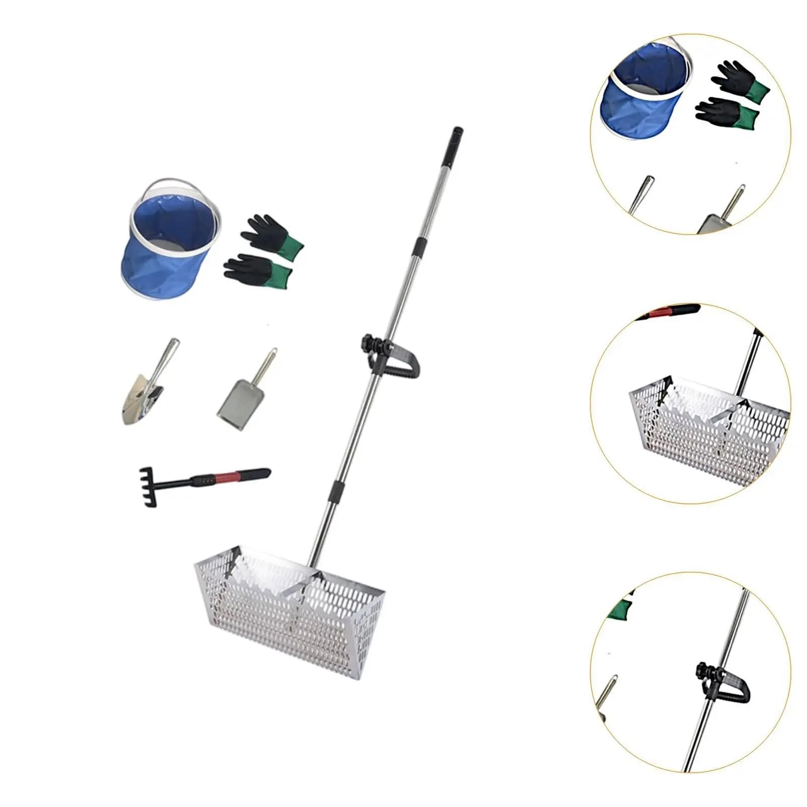 Rastrillo per pulci di sabbia Rastrello for sabbia, setaccio da spiaggia, manico telescopico, facile pulire, acciaio al carbonio, multifunzionale, comodo, grande, paletta for animali domestici(Black)