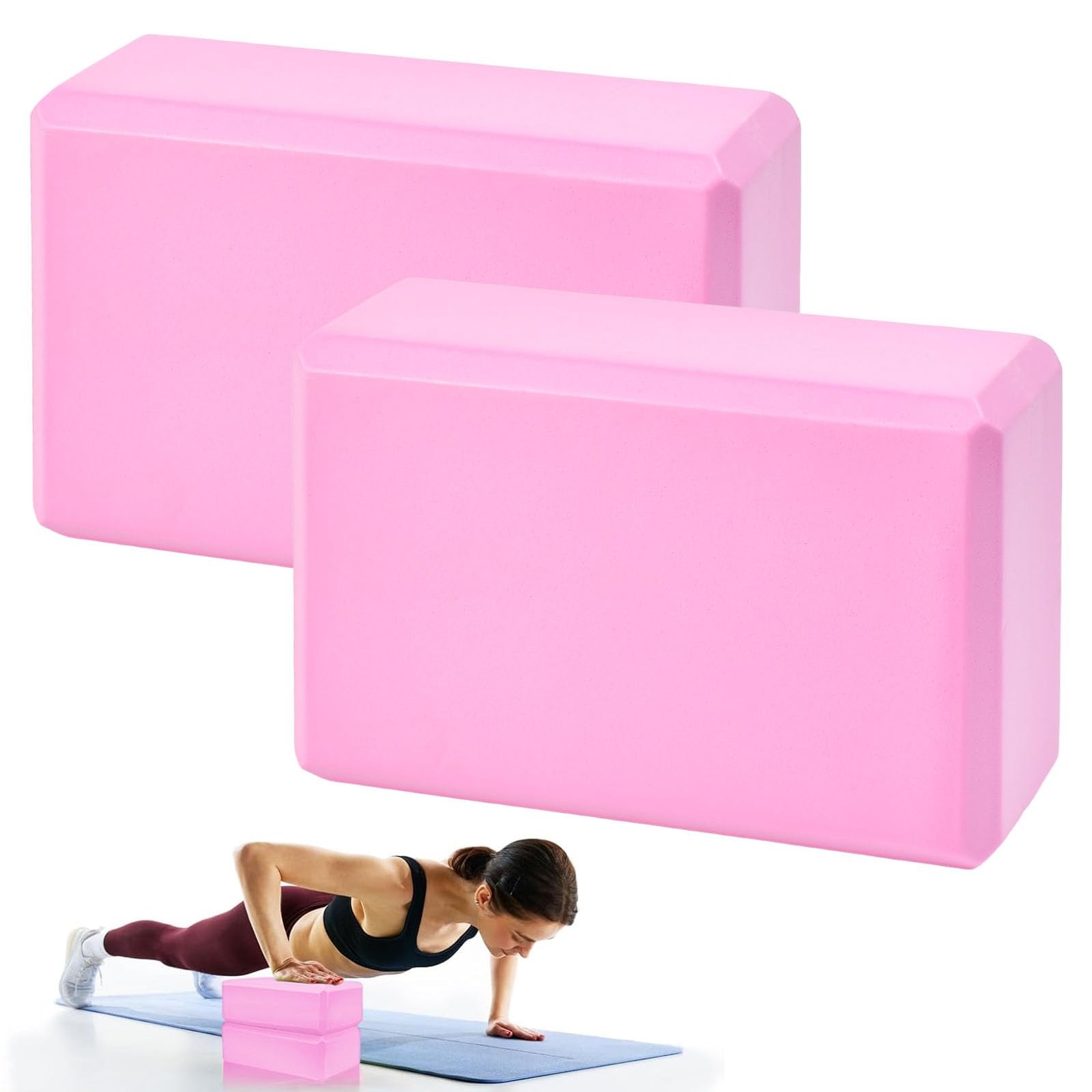 Xygobla Yoga Blocks 2pcs High-Density Anti-Slip Foam Gym Bricks | for Yoga, Pilates, Stretching & Fitness | Lightweight, Travel-Friendly & Durable Exercise Accessories (Pink)