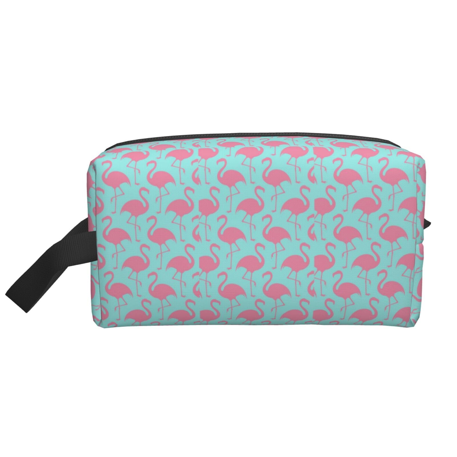 Ercgad Unisex White Red Flamingo Print Large Capacity Travel Toiletry Bag Cosmetic Pouch Daily Storage Makeup Case