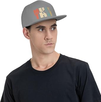 Muay Thai Word with Silhouette Flat Bill Visor Snapback Hat Adjustable Brim High Top Baseball Cap
