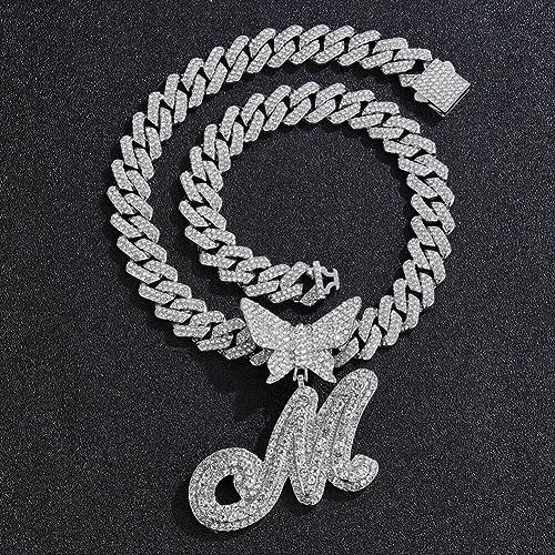 Silver Cuban Link Chain for Women 14k Gold Plated Letter Necklace Initial Custom Chain Name Necklaces Personalized Necklace Iced Out Chains Pendants Bling Necklaces Hip Hop Jewelry for Women3