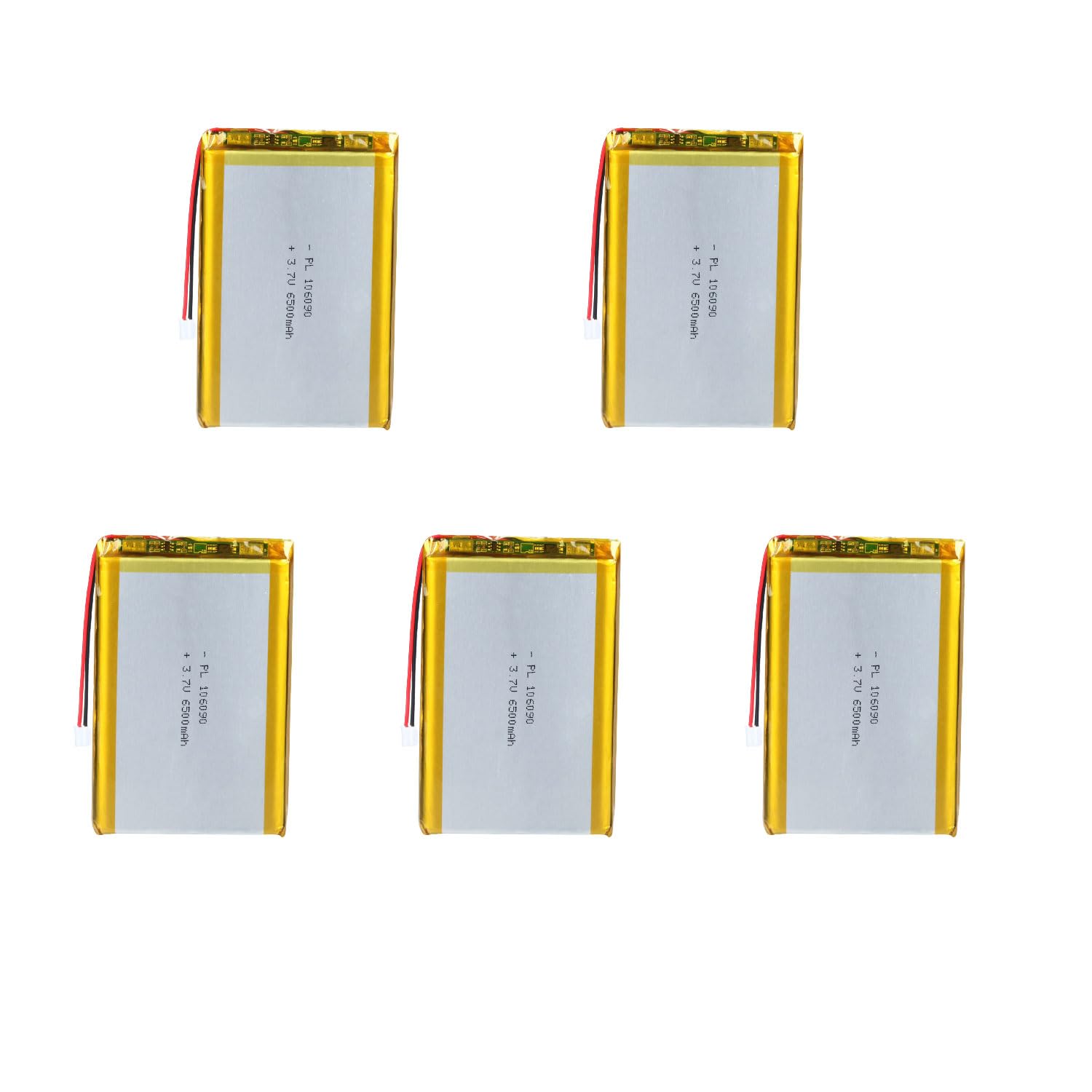 3.7V 5X 6500mAh 106090 Lithium Polymer Ion Rechargeable Lipo Battery with PH 2.0mm Connector