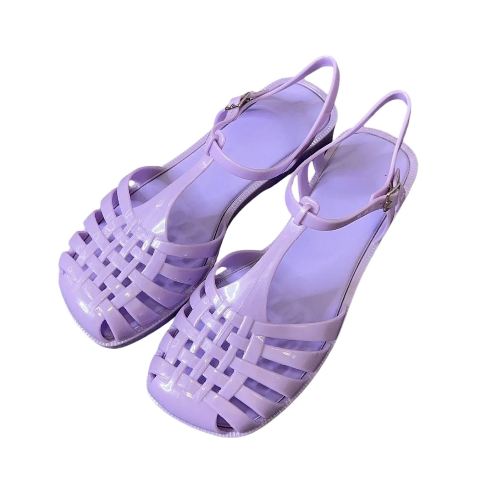 RXZCHH Sandalias Planas Romanas con Punta Cuadrada para Mujer, Zapatos de gelatina calados, Sandalias Informales de Verano para Playa, Talla única pequeña (púrpura, 39)