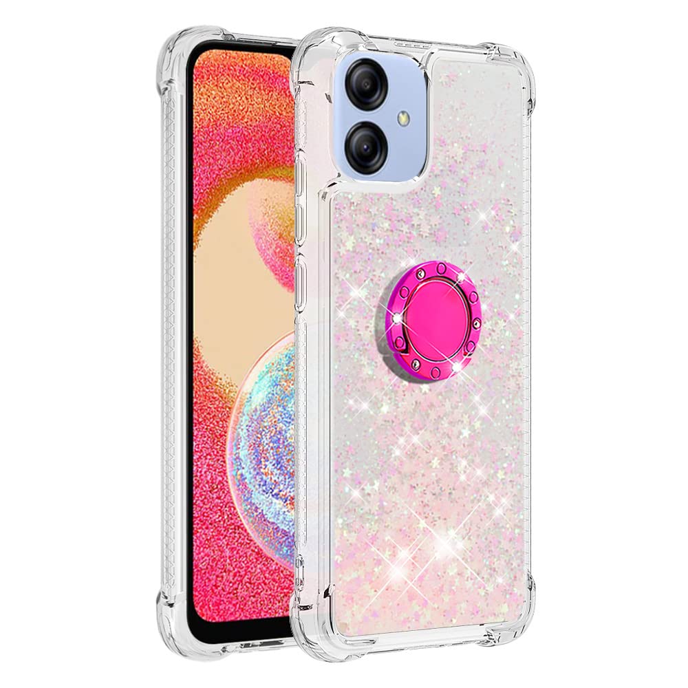 Transparent Liquid Case for Galaxy A04E with Ring Holder, Silicone Phone Case Glitter Floating Liquid Cover Slim Bumper Case Sparkly Back Case Resistant Compatible with Samsung Galaxy A04E/M04/F04