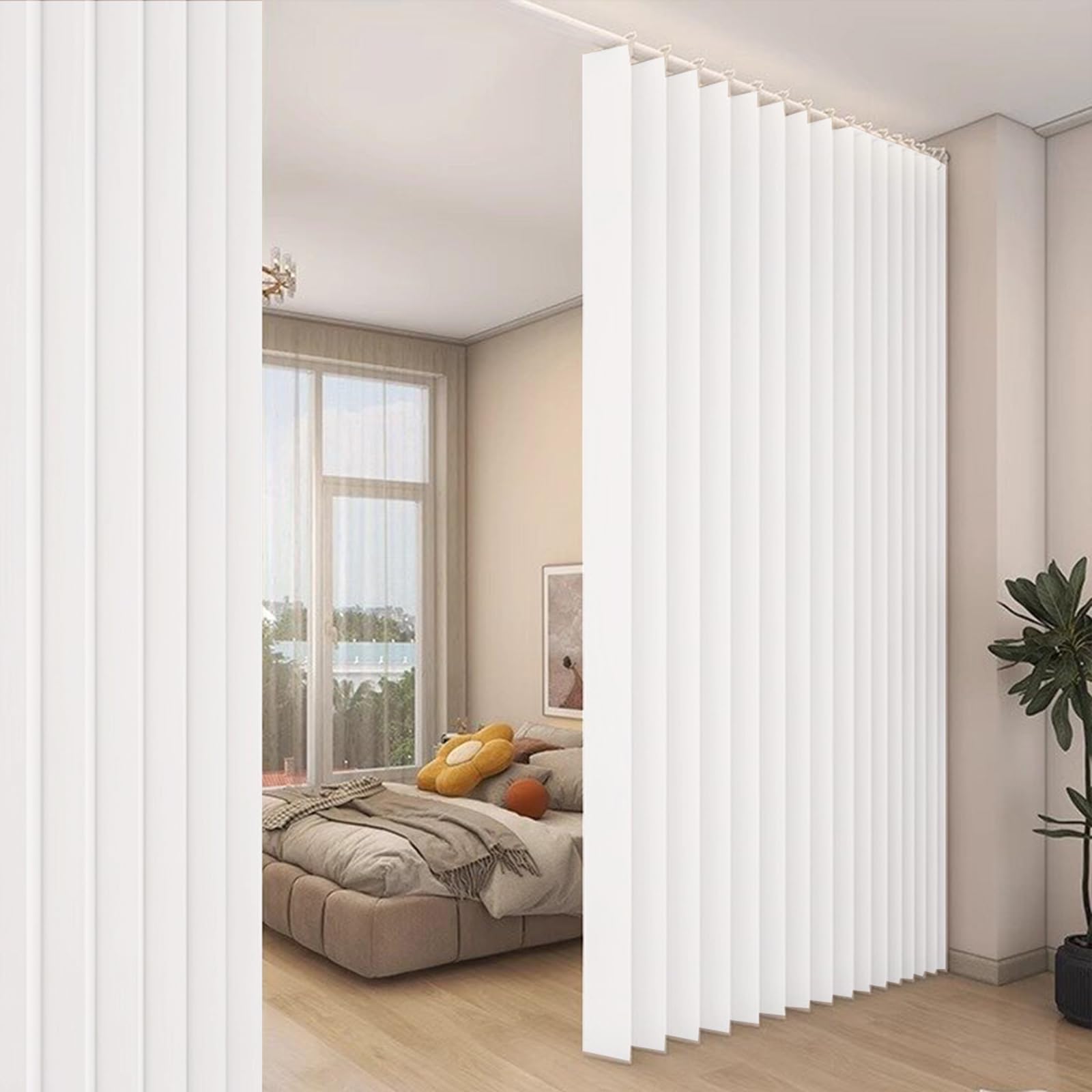 100"x96" Extra Large Blackout Room Divider Curtain,Waterproof Indoor/Outdoor Vertical Drapes for Bedroom, Living Room,Cordless Panel Partition with Hooks,White