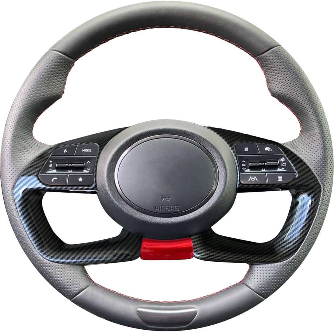 ruihe Carbon Fiber Color and Red Steering Wheel Cover Trim Fit for Hyundai Elantra Santa Cruz Tucson 2021 2022 2023 2024 2025