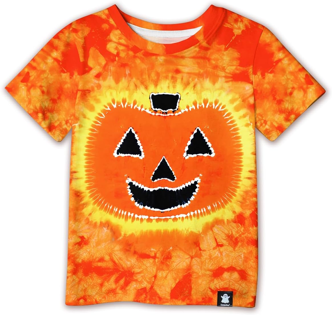 Big Girls & Boys Halloween Fashion Pumpkin Face Shirt Short Sleeve Jack-O-Lantern Tee Tie Dye Orange 9-10 Years