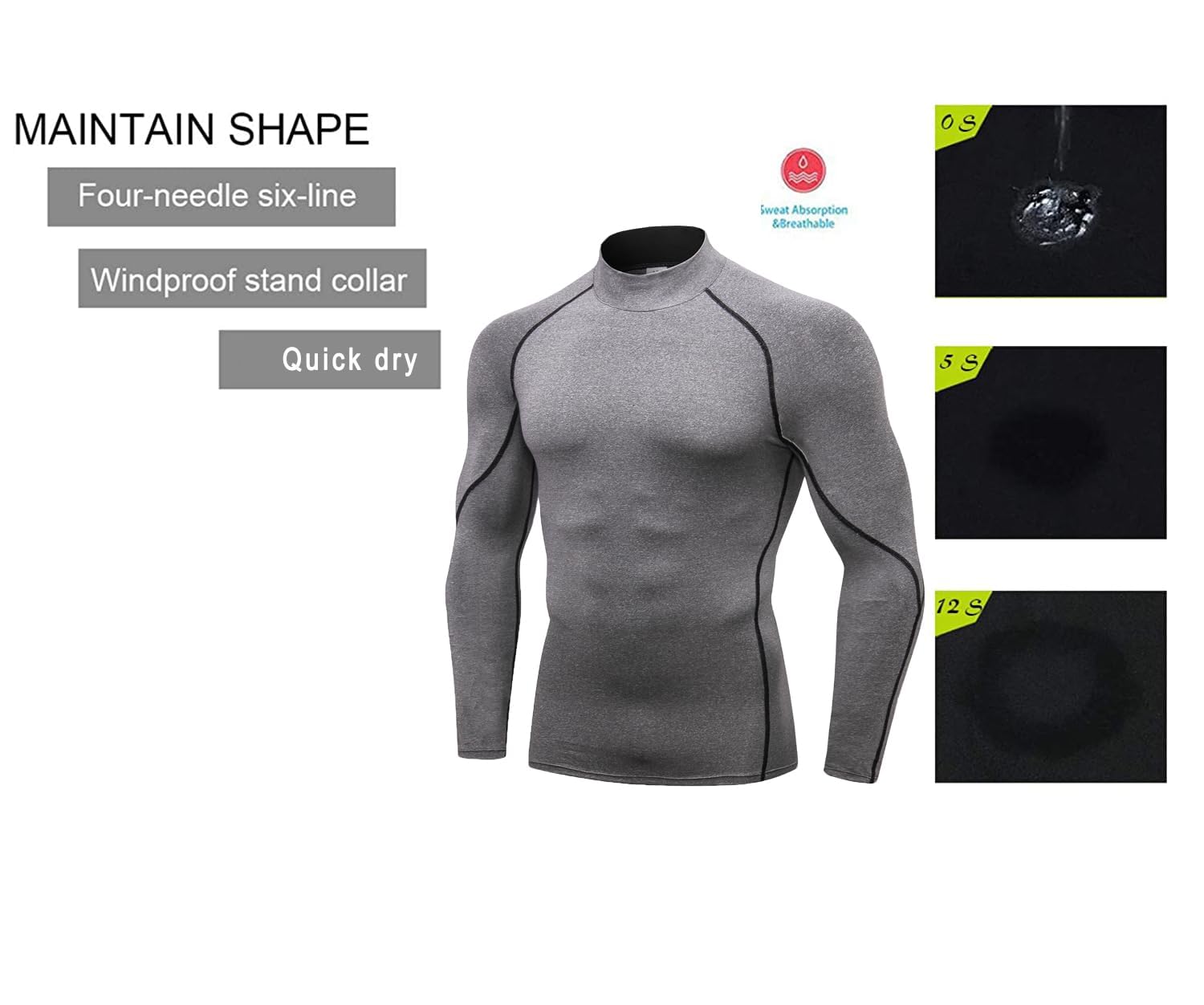 YUSHOW Kompressionsshirt Herren Langarm Halbhoher Kragen - Atmungsaktives Funktionsshirt Slim Fit für Fußball, Ski & Training - Schnelltrocknend & Formstabil