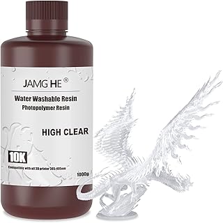 3D Printer Resin,JamgHe 10K Water Washable Resin for LCD DLP SLA 405nm Printer UV-Curing Photopolymer Rapid High Precision Low Odor Standard Resin (High Clear, 1000g)