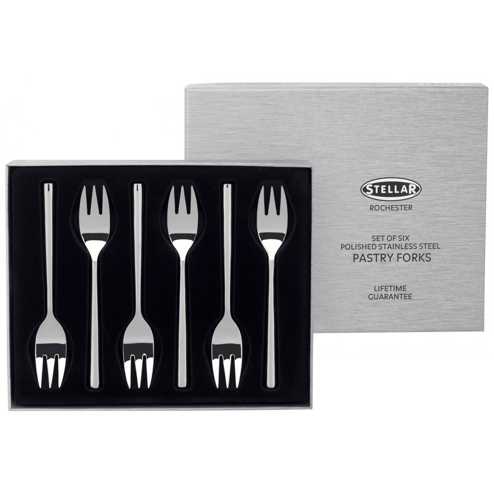 Stellar Rochester Polished Set Of 6 Pastry Forks Gift Box Set