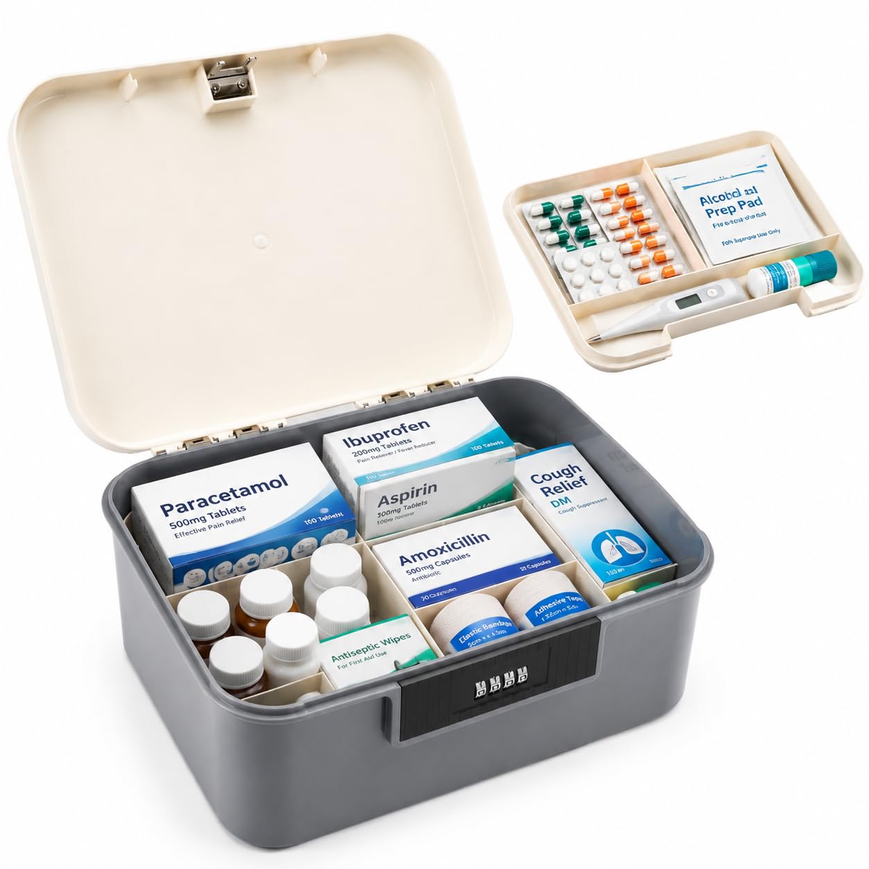 Lockable Storage Box with Combination Code Medicine Box Medicine Organiser