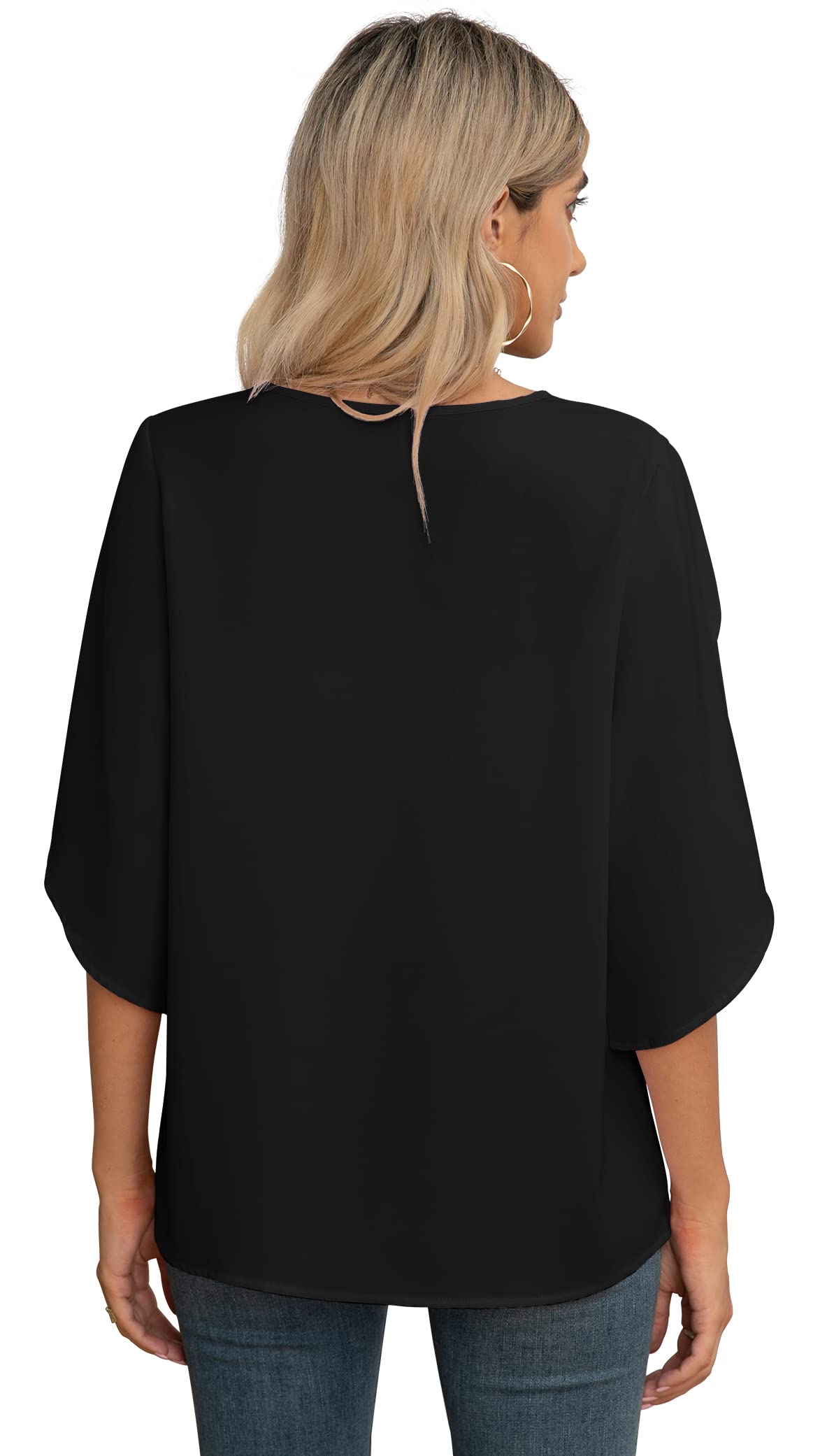 Yommay Damen Bluse Elegant V Ausschnitt Sommer T-Shirts Casual Leicht Chiffon Tunika Kurzarm Tops