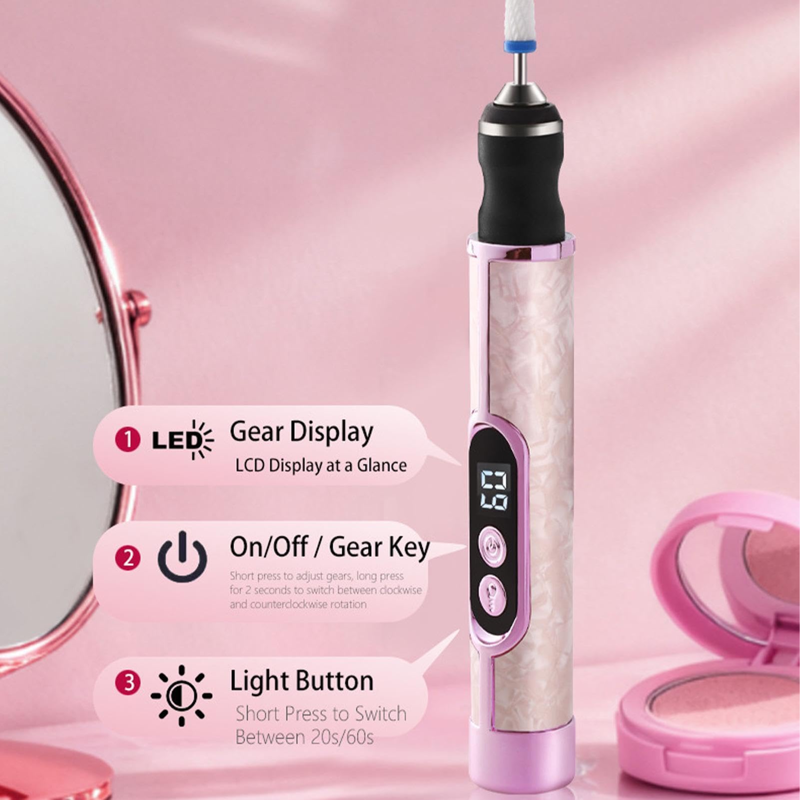 Trapano per Unghie Elettrico Velocità Regolabile e Silenzioso | Kit di Precisione per Unghie per Manicure, Pedicure, Limatura e Lucidatura