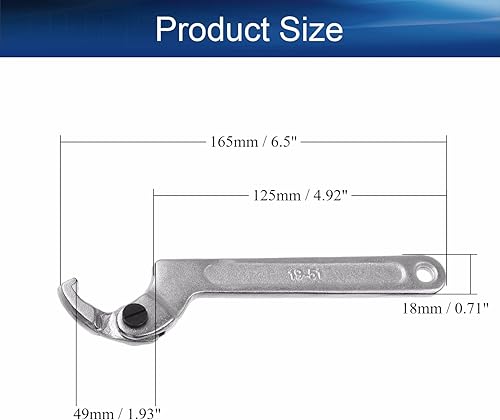 Miniatura 2 de Bettomshin Herramienta de llave C, 34-2 pulgadas (0.748-2.008 in) llave de gancho ajustable de cromo vanadio (nariz cuadrada), 1 unidad