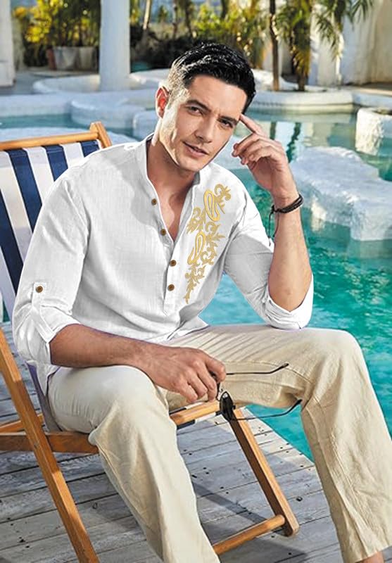 Image of Men's Printed Cotton Blend Short Kurta | Regular Fit Casual Kurta Shirt for Men with Mandarin Collar | Ethnic