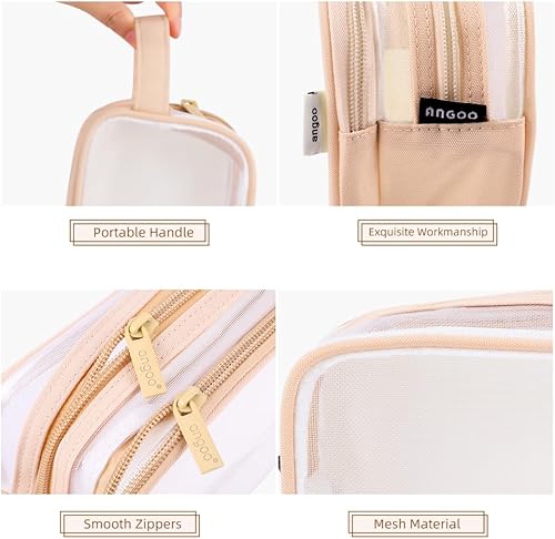 Miniatura 2 de Oyachic Estuche de lápiz transparente,Bolsa de lápiz de malla cuadrícula,Bolsas de lápiz con doble cremallera,Caja de lápices transparente para Aduts