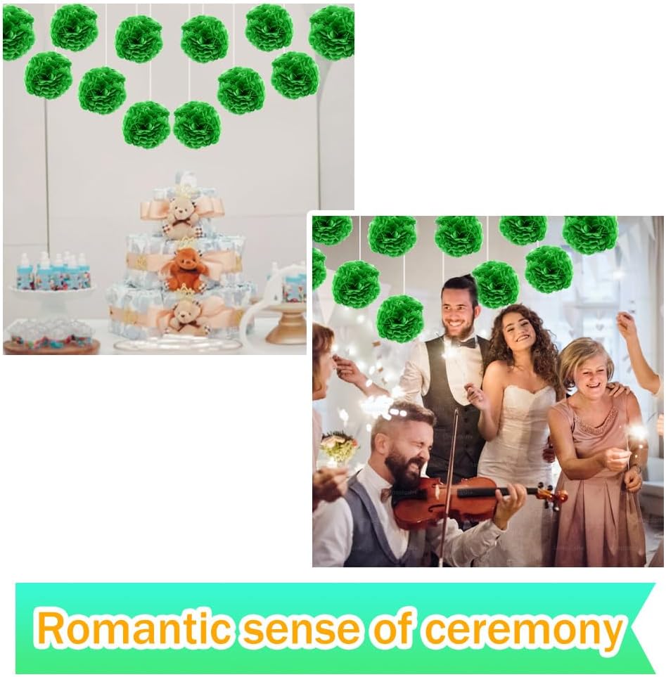 Yosawa 12 Pcs Tissue Paper Pom Poms Flowers,10''12''Paper Flower Party Decorations for Wedding Birthday Baby Shower Baby Girl Room Nursery Decoration（Green/ZH）