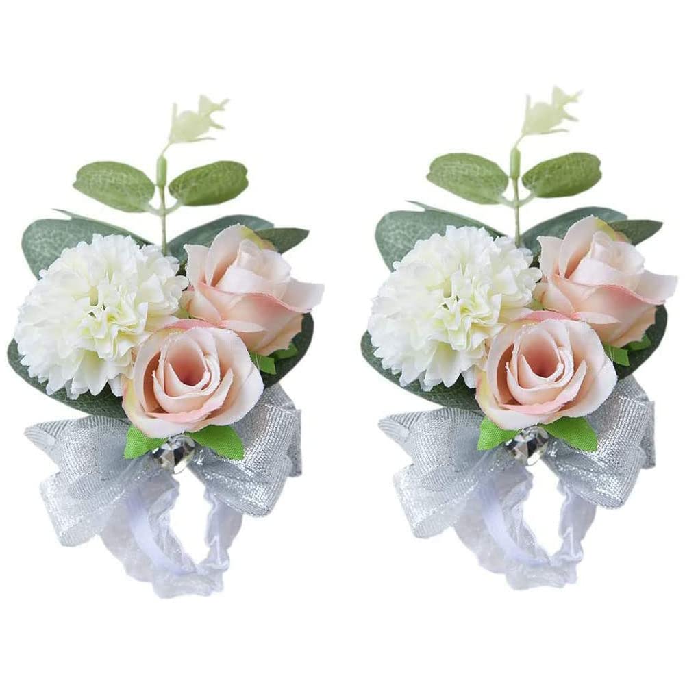 2 Piezas Flor de Muñeca, Decoración de Flores de Novia, Flores Decoración Dama, Flor Artificial Vívido Ramillete de Boda para Boda, Dama de Honor, Baile, Fiesta de Graduación, Banquete