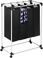 Vista 1 de Clasificador de ropa sucia, cesta de lavandería rodante, 4 bolsas con ruedas, 4 bolsas extraíbles para almacenamiento de ropa, color negro ligero