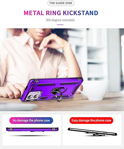 Miniatura 2 de Androgate Funda para Motorola Moto Edge Plus 2023, Edge+ 2023 con protector de pantalla HD, soporte de anillo de metal de grado militar, prueba de