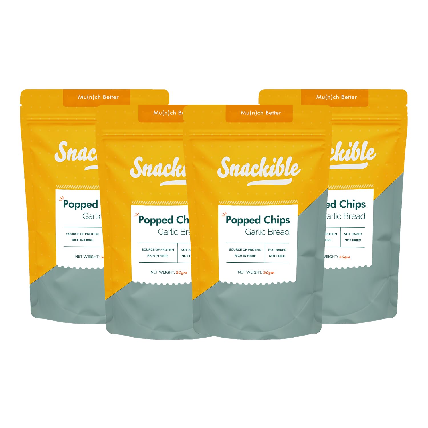 Snackible Garlic Bread Chickpea Popped Chips (Pack of 4) - 30g | Healthy Snack | Healthy Chips | Rich in Fibre | No Transfat | Zero Cholesterol | Savoury Snack