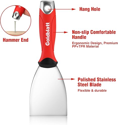 Miniatura 3 de Goldblatt Cuchillo de masilla de 3 pulgadas, pintura de raspado de acero inoxidable, raspador de masilla con extremo de martillo, agarre suave,