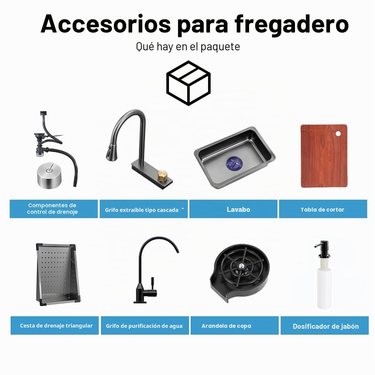 Fregadero de cocina,gris oscuro 304 fregadero de acero inoxidable, fregadero cocina 1 seno,fregadero multifuncional con grifo extraíble y otros accesorios (80x45cm)