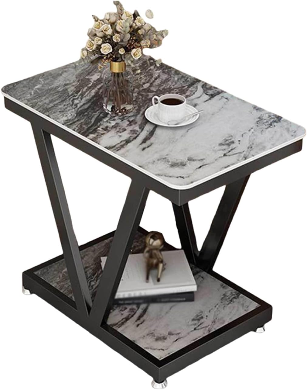 モダンな2段サイドテーブル–狭いスペースやリビングルーム用の金属