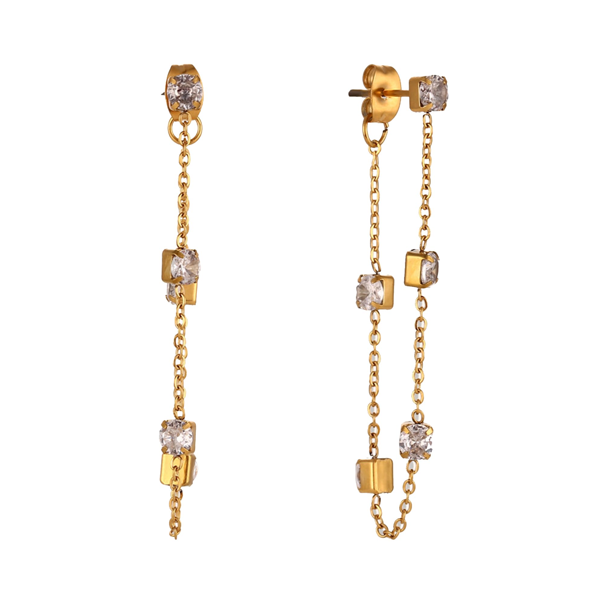 Crystal Crest 18K Gold Plated Emerald Chain Earrings for Women Cubic Zirconia Chain Studs Earrings Hypoallergenic (Stud Dangler) (B0CRRP1JSG) Amazon Price History, Amazon Price Tracker