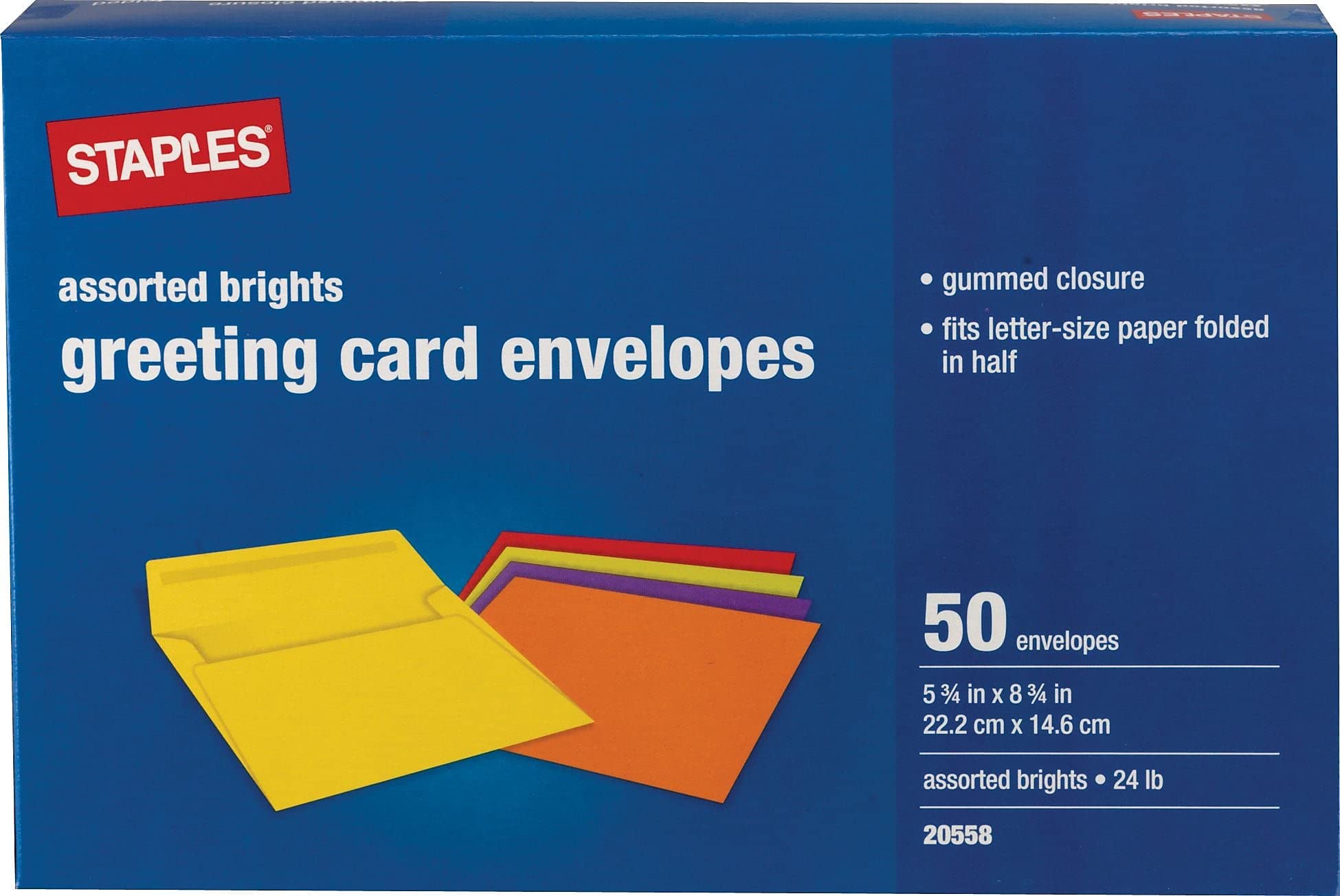 Staples Gummed Envelopes, 5-3/4-inch x 8-3/4-inch, Multicolor, 150/Carton (ST20558-CCVS)